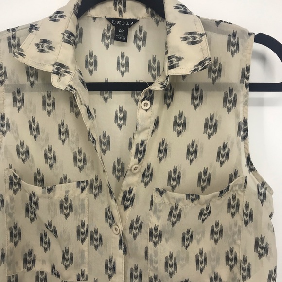 🖤 UK2LA sheer cropped top button down tribal print front tie size small - Picture 5 of 10